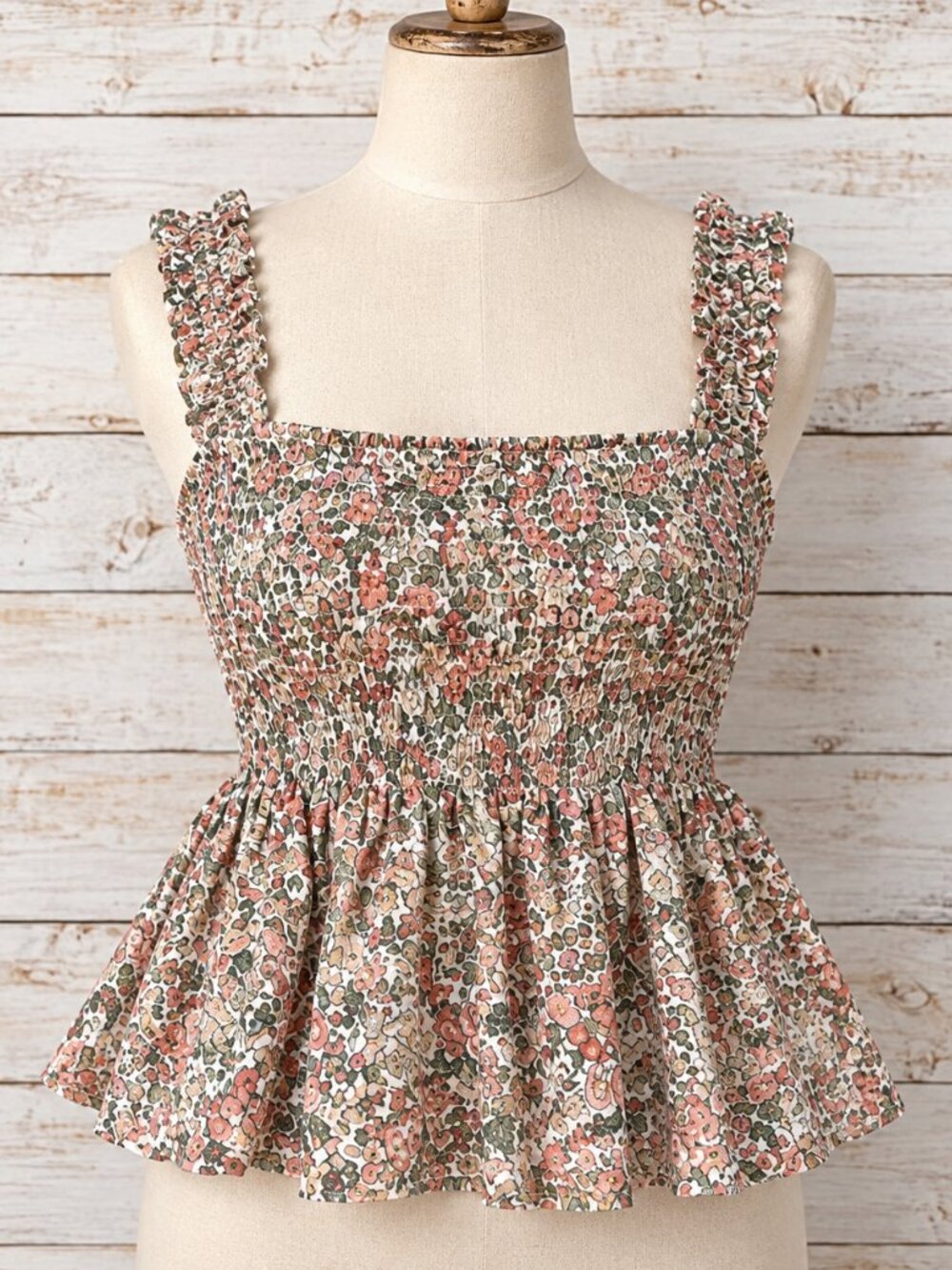 Smocked Bodice Floral Print Top Sleeveless | Cottagecore Fairycore - Picture 2 of 8